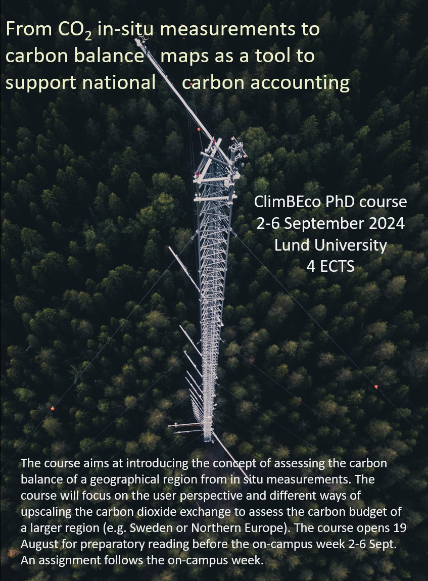 invitation PhD course: From CO2 in situ measurements to carbon balance maps as a tool support to national carbon accounting